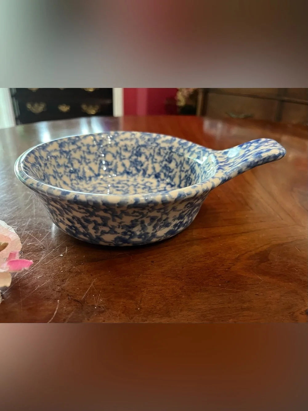VTG 4-Set Gerald E. Henn Blue Roseville Spongeware Single Handle Soup Bowls
